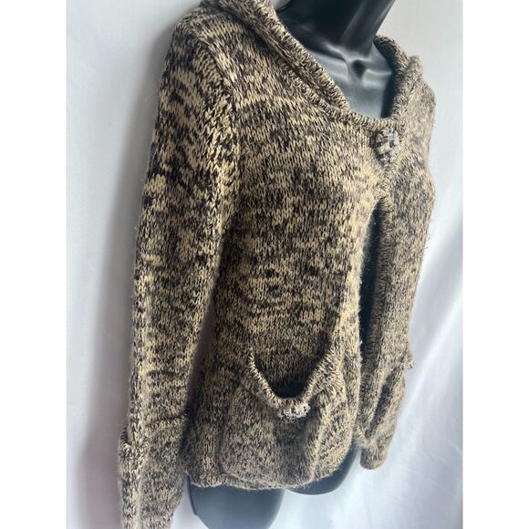 BCBG Max Azria Y2K Mohair Wool Blend Hooded Sweater Cardigan Knit M Brown Cute - Picture 4 of 11